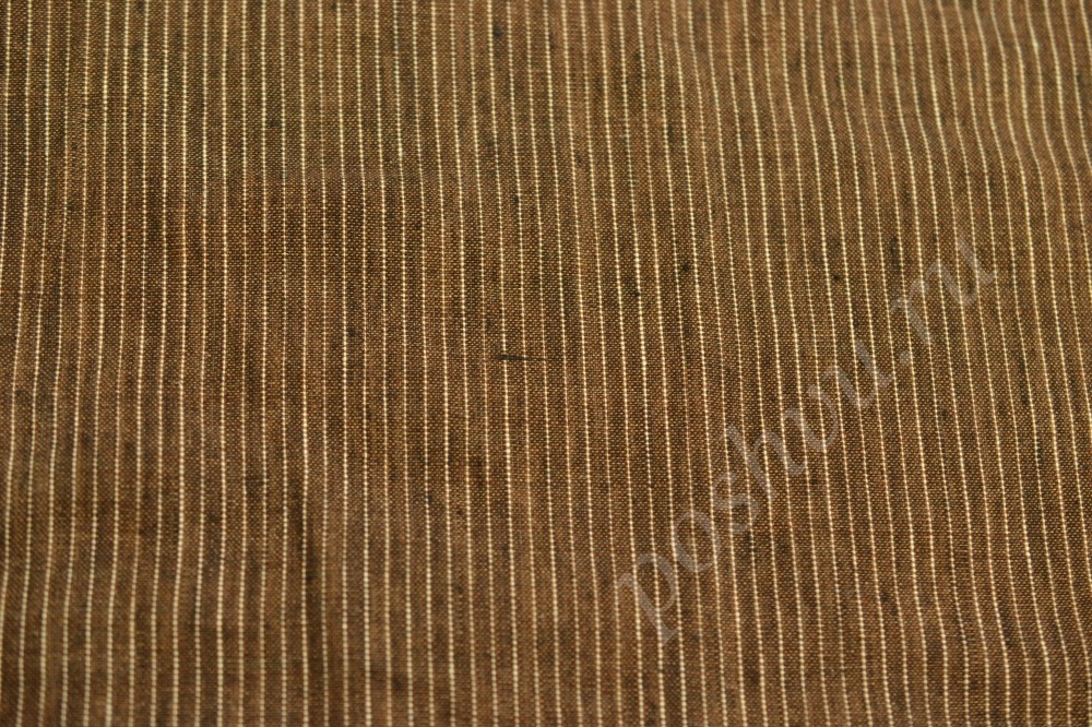 Ткань костюмная льняная коричневого оттенка в белую полосу