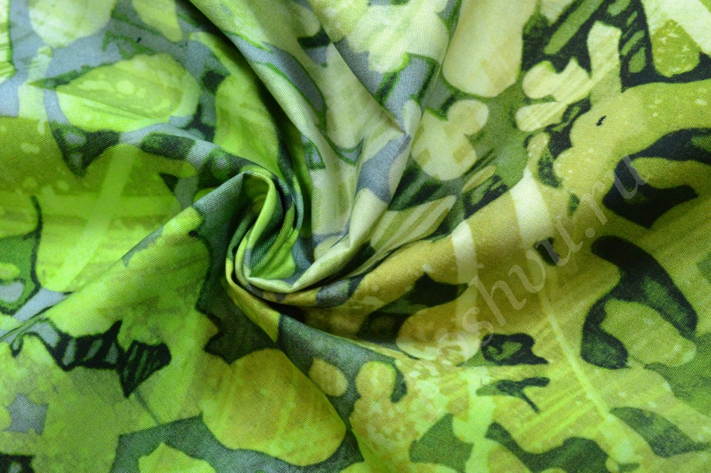 Ткань хлопок принт в абстрактный узор салатового и зеленого оттенков