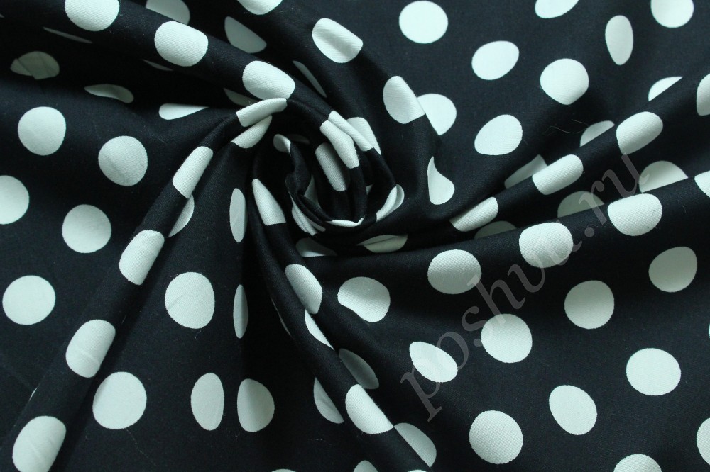 Ткань сорочечная черного оттенка в белый крупный горох