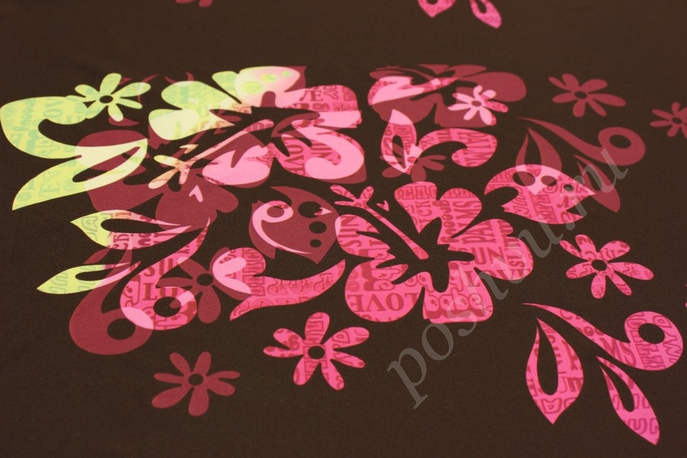 Ткань бифлекс с цветочным принтом