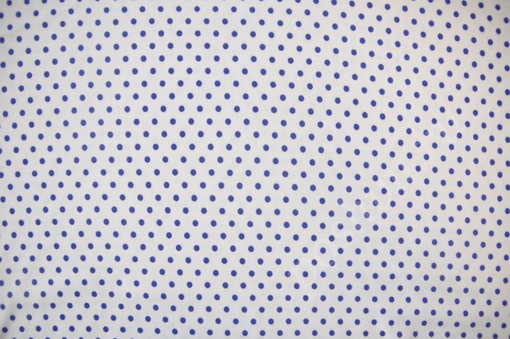 Ткань трикотажная белая в синий горох