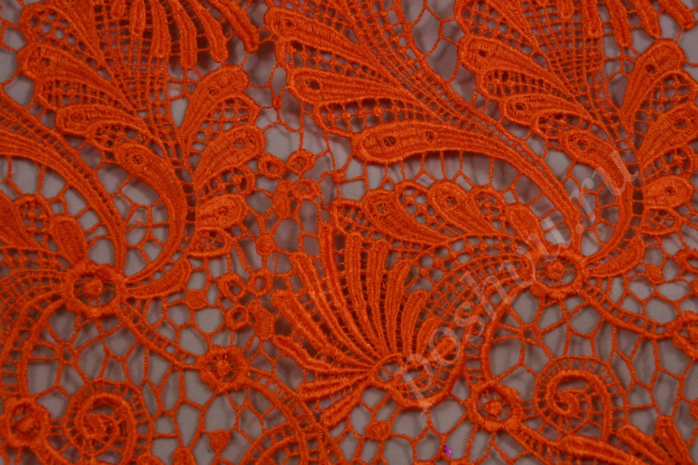 Оригинальная гипюровая ткань яркого оранжевого оттенка