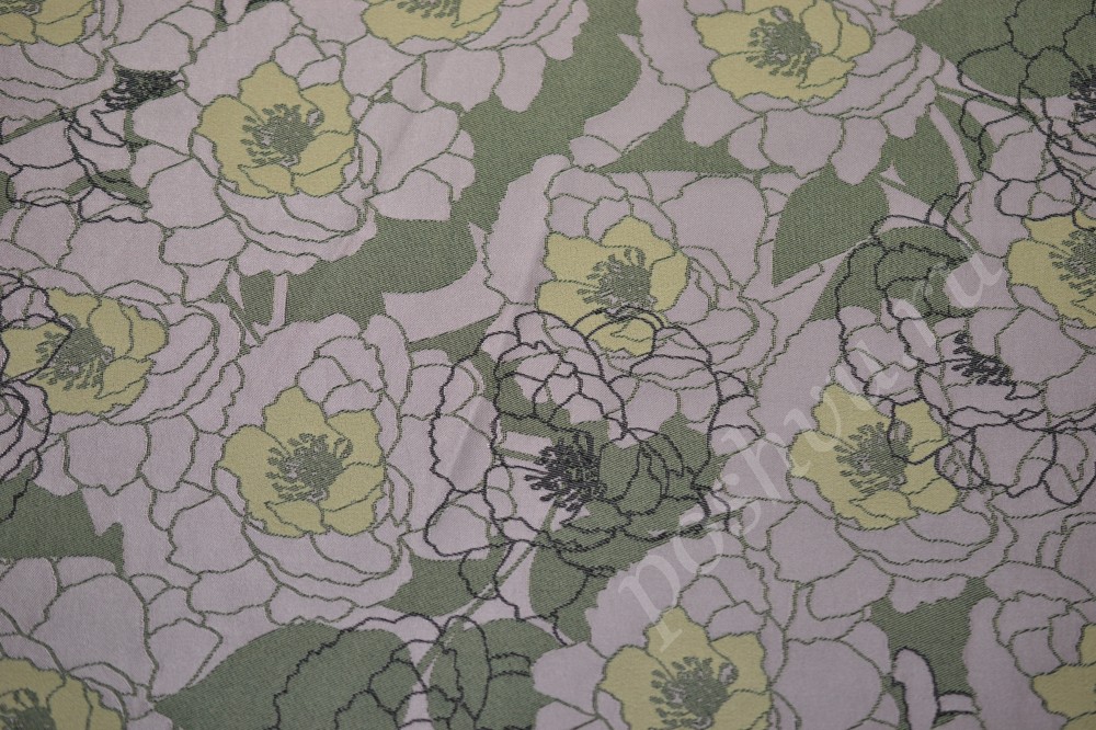Ткань трикотаж Max Mara серого цвета в сиреневые цветы