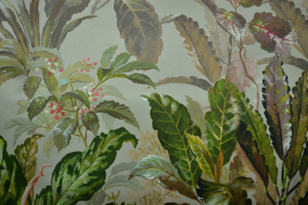 Ткань трикотаж Max Mara серого увета с изображением растений