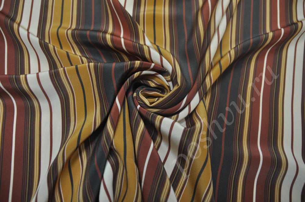 Плательная шелковая ткань в разноцветную полоску