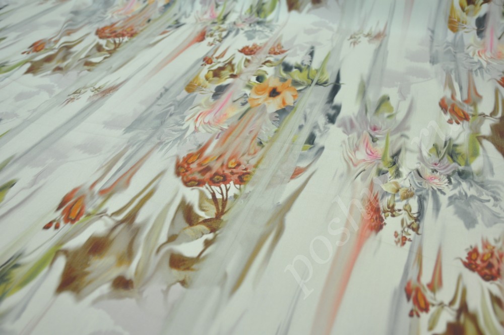Принтованная шелковая ткань с абстрактными цветами