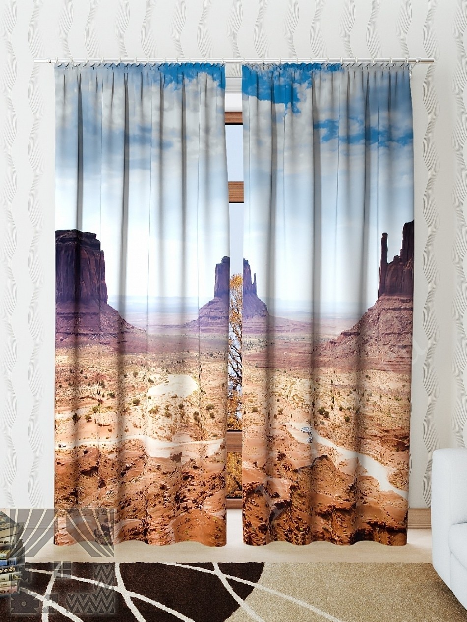 Спокойный комплект готовых фото штор с изображением пустыни для гостиной