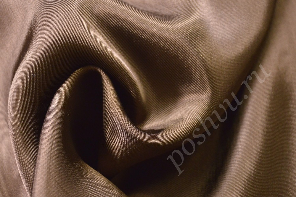 Ткань подкладочная жаккардовая коричневого оттенка с блеском