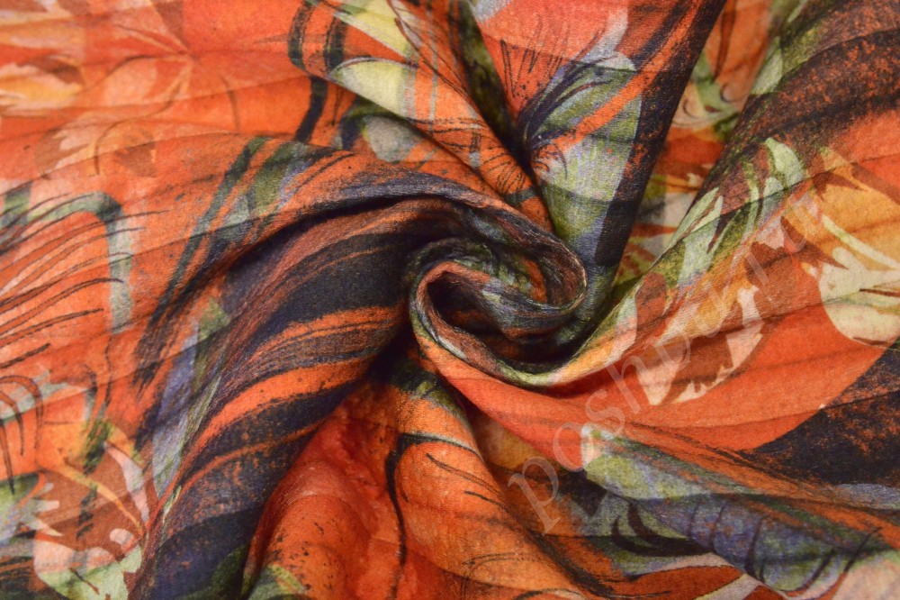Ткань хлопок оранжевого оттенка с цветочным рисунком