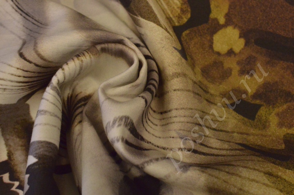 Ткань шифон кремового оттенка с абстрактным рисунком