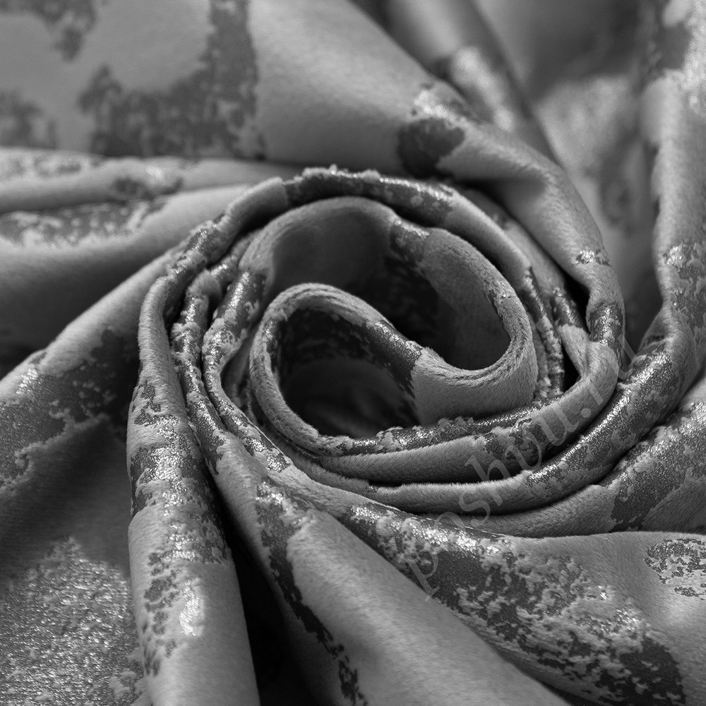 Портьерная ткань бархат DAMASCO серого цвета с серебристым рисунком, выс.300см