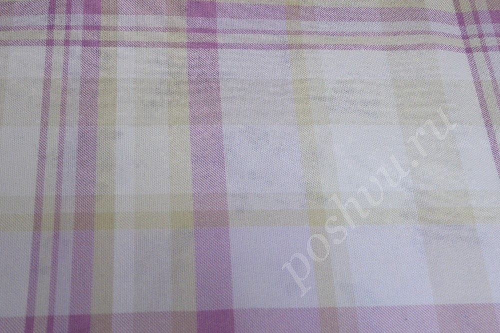 Портьерная ткань для штор белого цвета с клетчатым узором