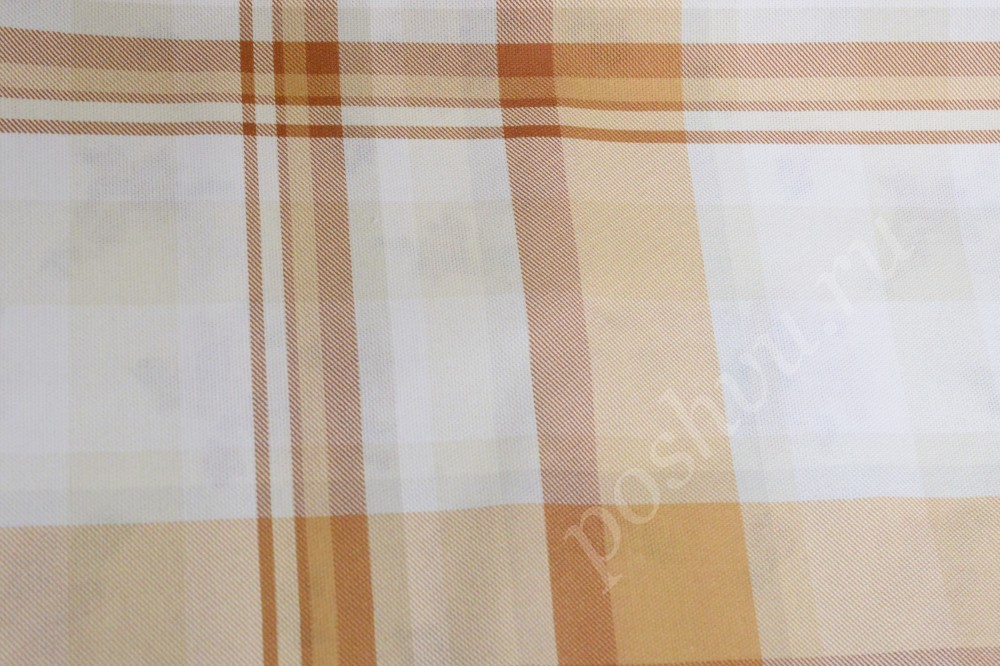 Ткань для штор портьерная белого цвета с клетчатым принтом