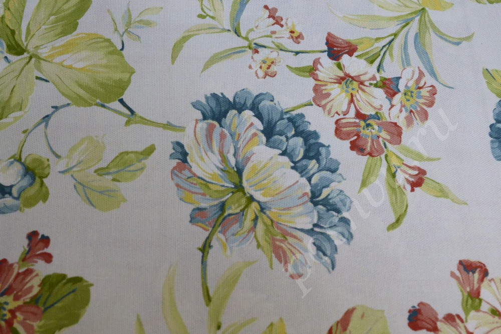 Ткань для штор портьерная белого цвета с флористическим узором