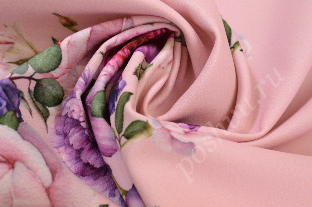Ткань трикотаж розового оттенка в розы
