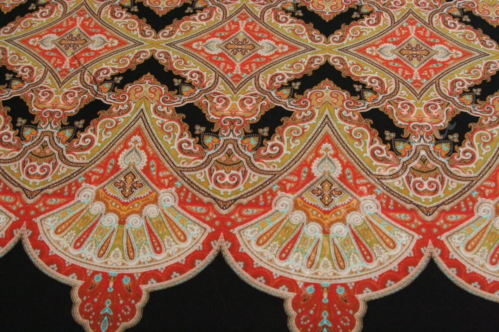 Ткань трикотаж черного оттенка в крупный красочный узор
