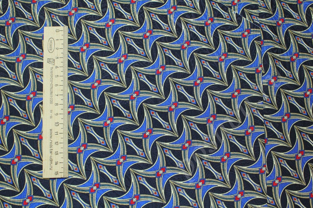 Шелковая ткань синего цвета с необычным узором