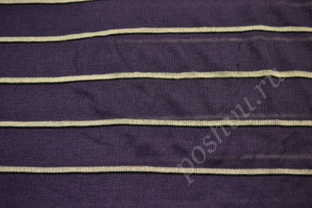 Ткань трикотажная темно-фиолетового оттенка в белую полоску