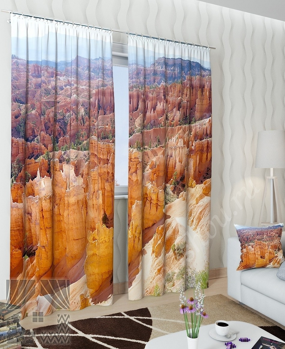 Комплект готовых фото штор с изображением скалистого каньона для гостиной