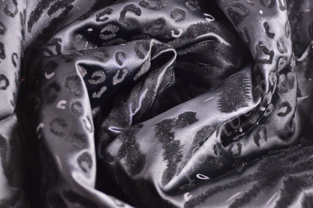 Серебристая ткань набивной атлас с абстрактным узором