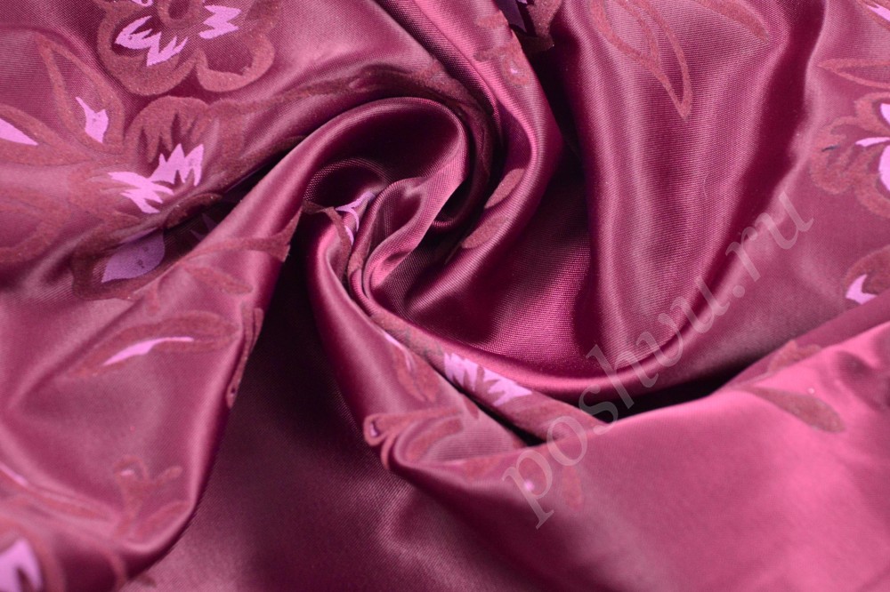 Ткань набивной атлас цвета фанданго с блестящим узором
