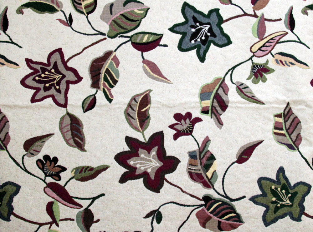 Мебельная ткань гобелен FLORIDA коричнево-бордовые цветы на кремовом фоне шир.140см