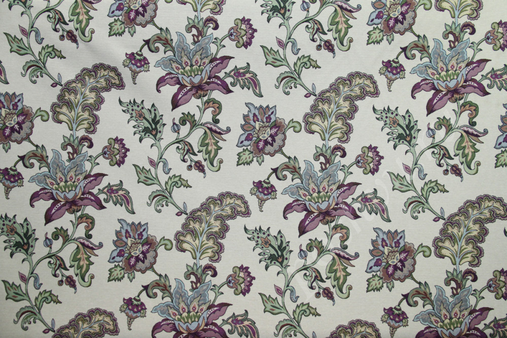 Мебельная ткань гобелен INDIAN серо-сиреневые сказочные цветы шир.140см