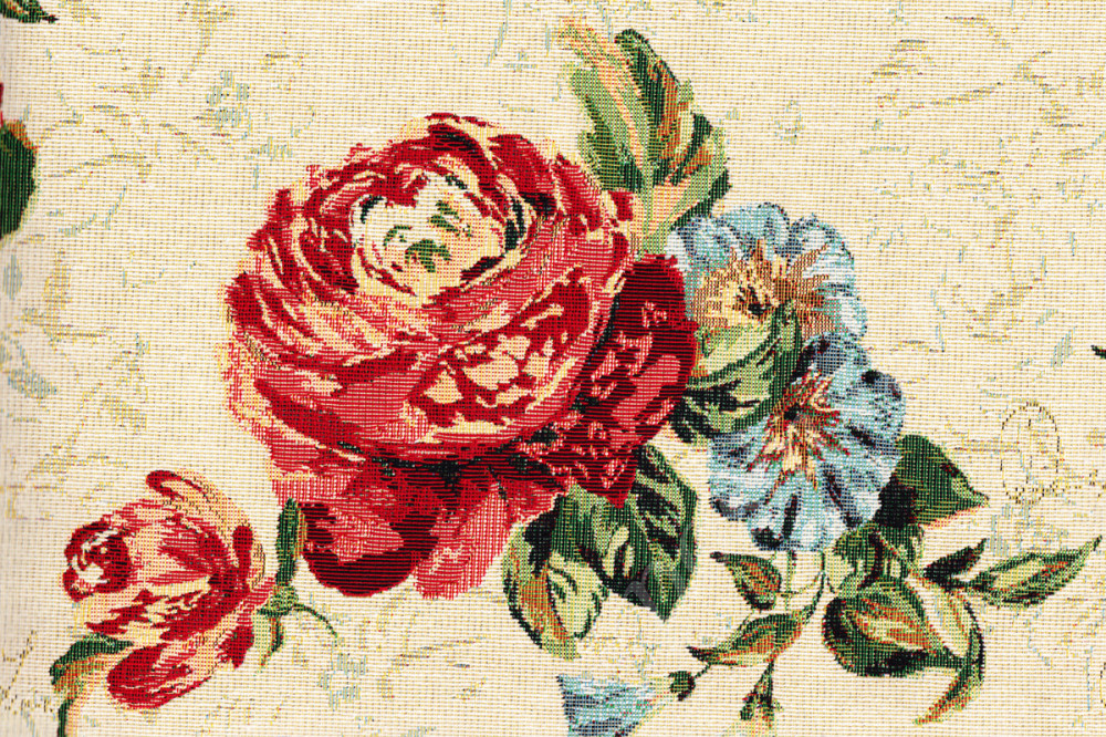 Мебельная ткань гобелен NURIA красные цветы на бежевом фоне шир.140см