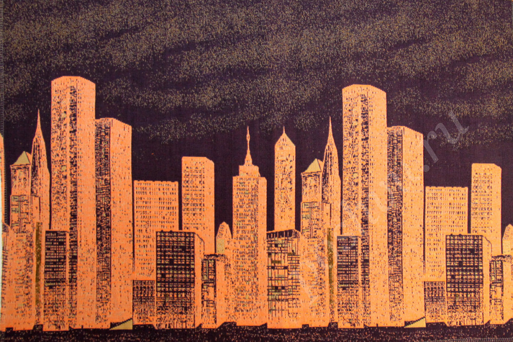 Мебельная ткань гобелен SKYLINE оранжевые небоскребы на темно-синем фоне шир.140см