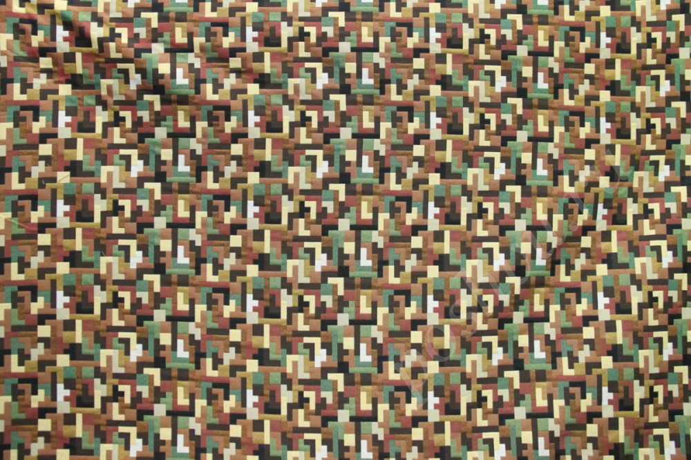 Мебельная ткань гобелен TRETIS коричнево-зеленые клетки разных размеров шир.140см