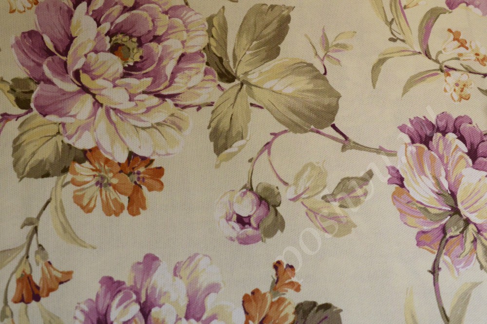 Портьерная ткань для штор белого цвета с флористическим принтом