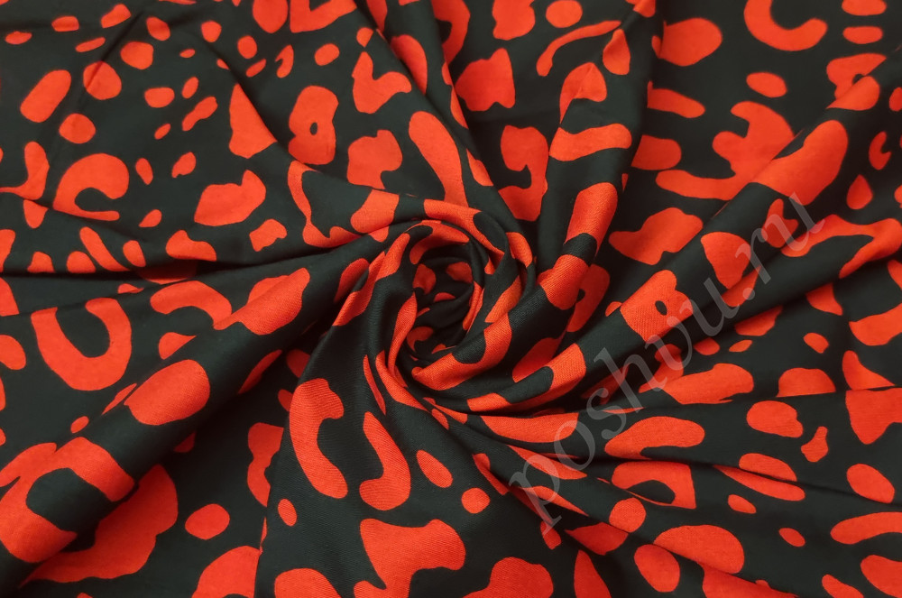 Штапель принтованный, Леопард, цвет черно-красный 100 гр/м2
