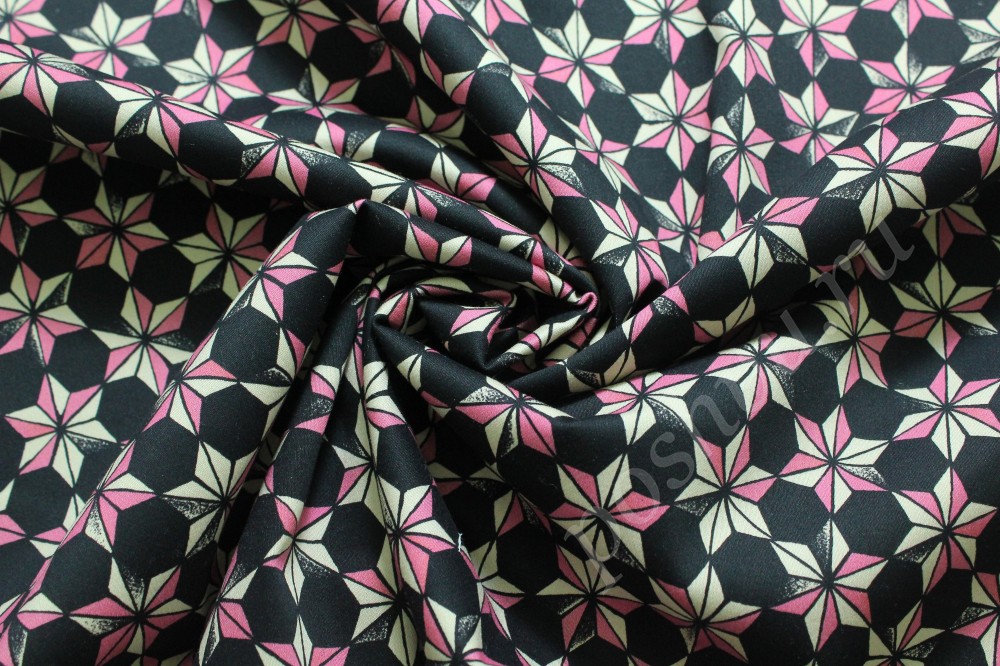 Ткань сорочечная из хлопка черного цвета в геометрический узор