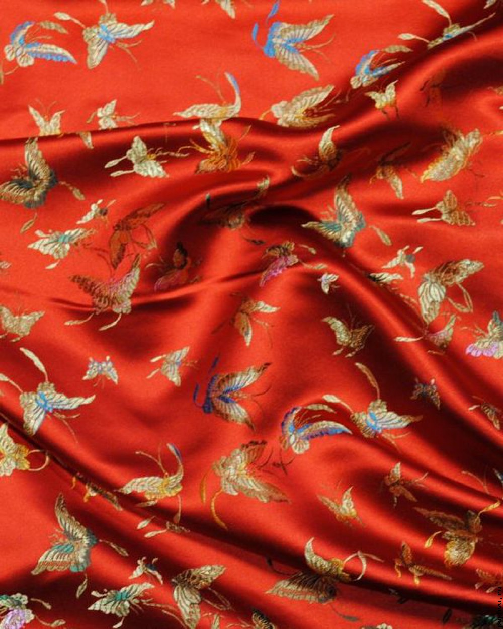 Ткань китайский шелк красный Махаон