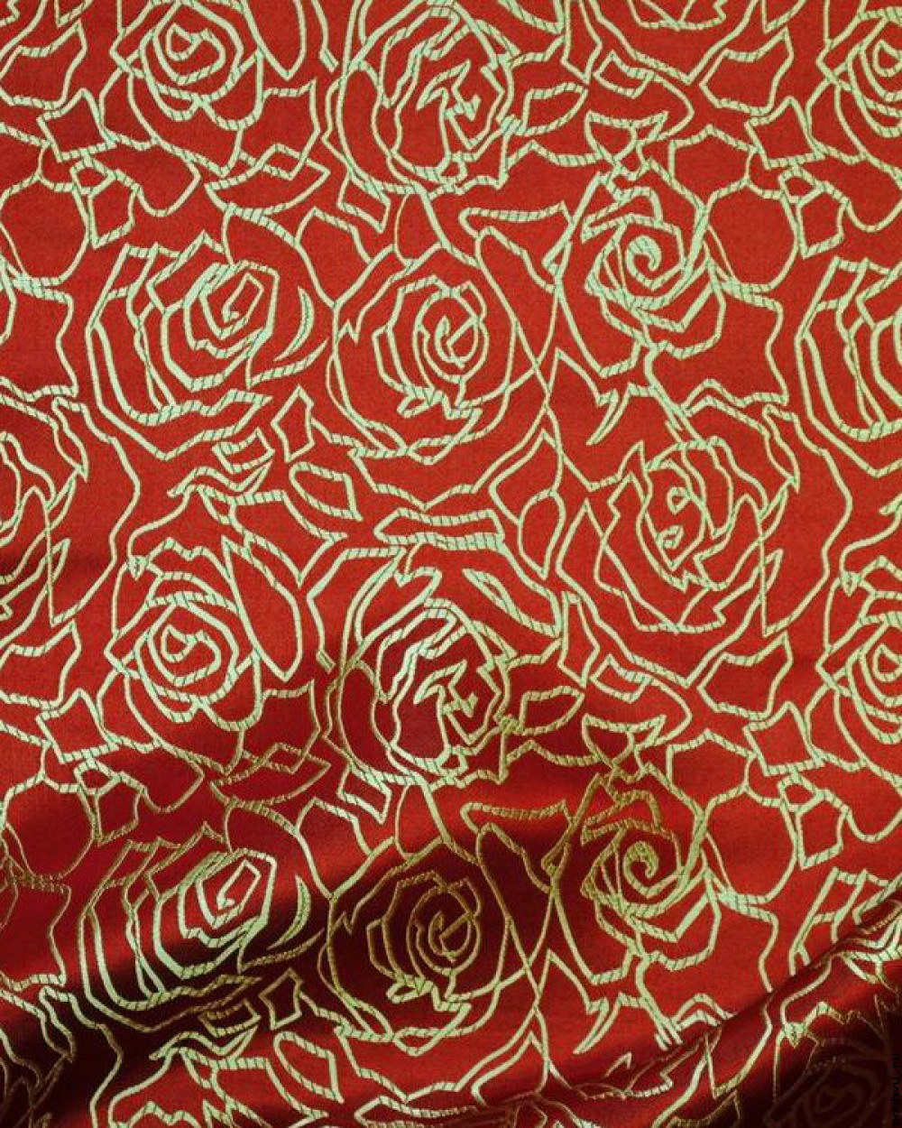 Ткань китайский шелк красный Орнамент из роз
