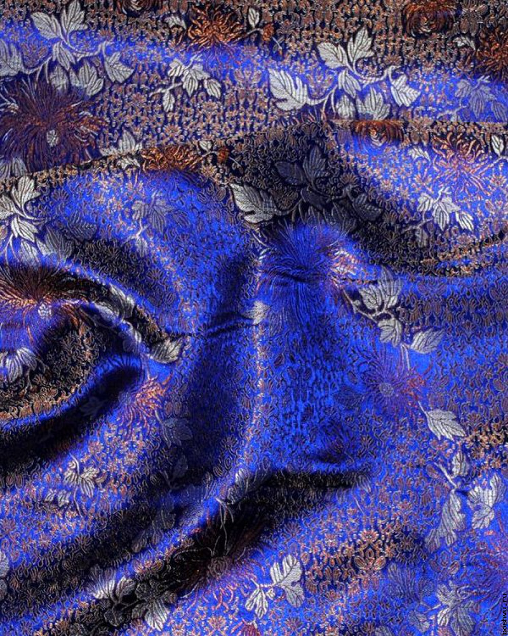 Ткань китайский шелк синий Волшебный сад