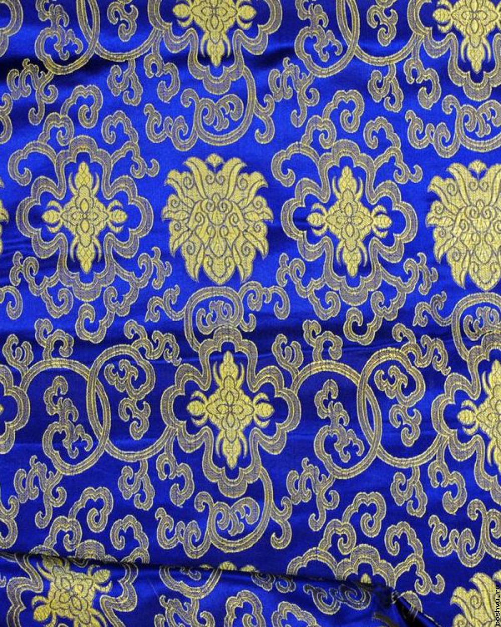 Ткань китайский шелк синий Золотой гирих