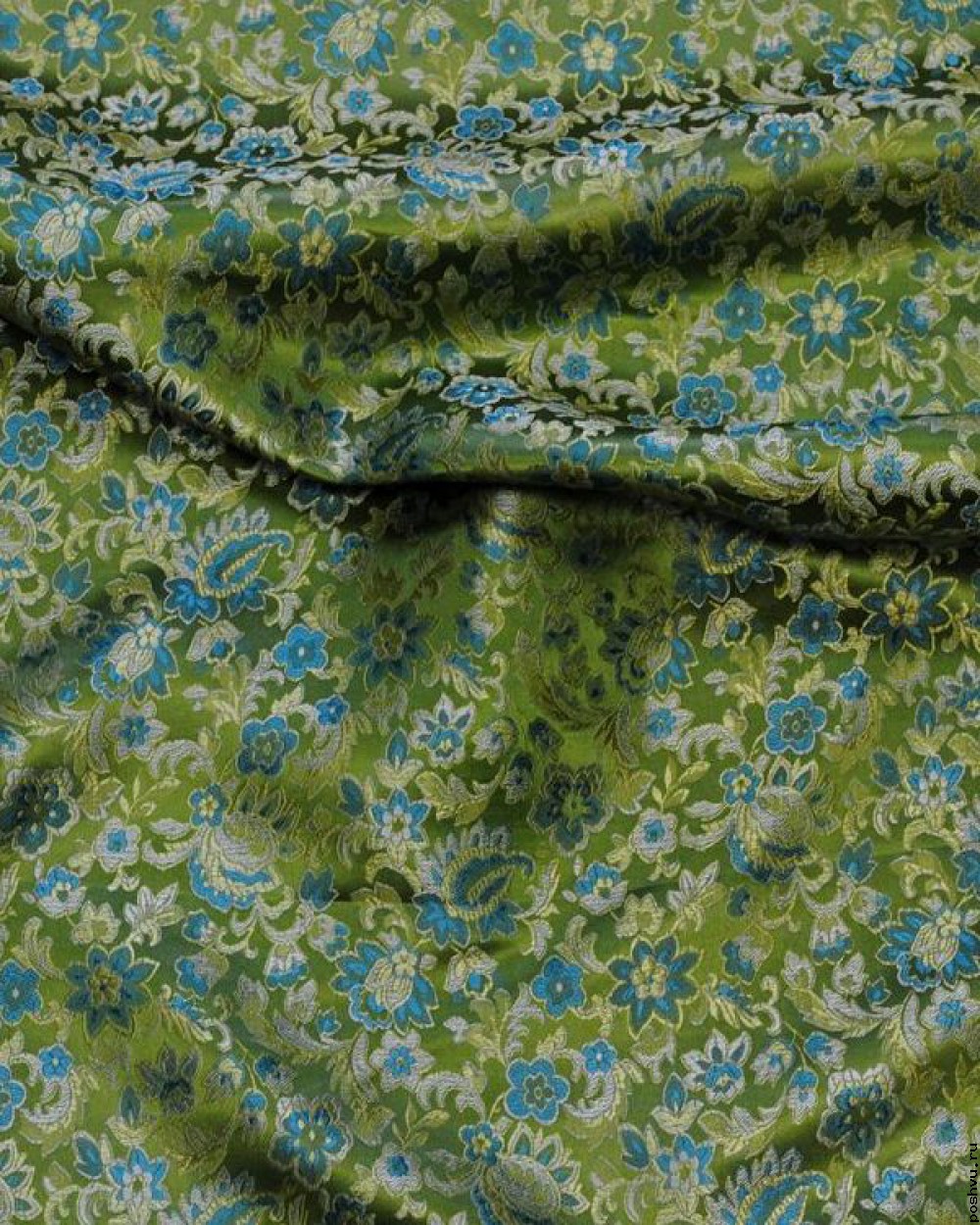 Ткань китайский шелк зеленый Цветочные сказки