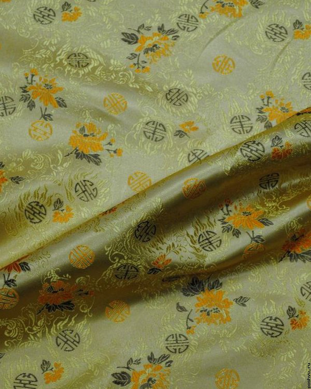 Ткань китайский шелк желтый Узор процветания