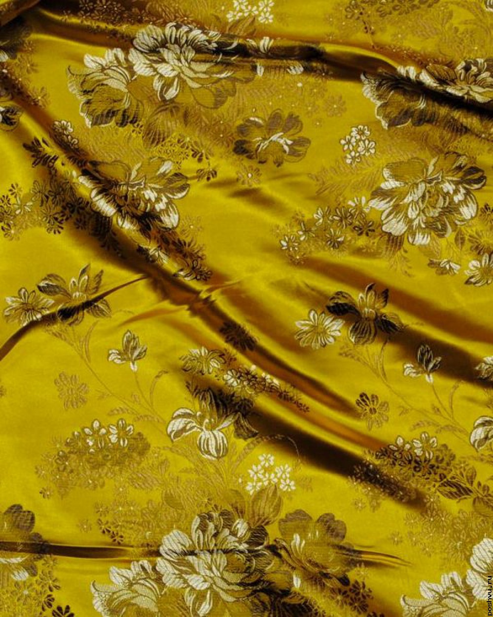 Ткань китайский шелк золотой Пионы