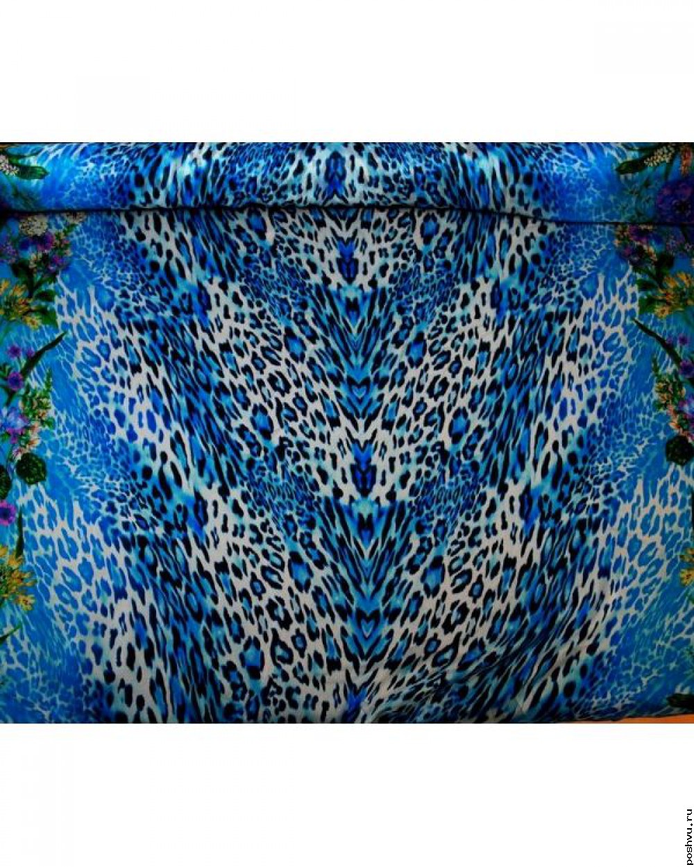 Ткань шелковый шифон Синий тигр