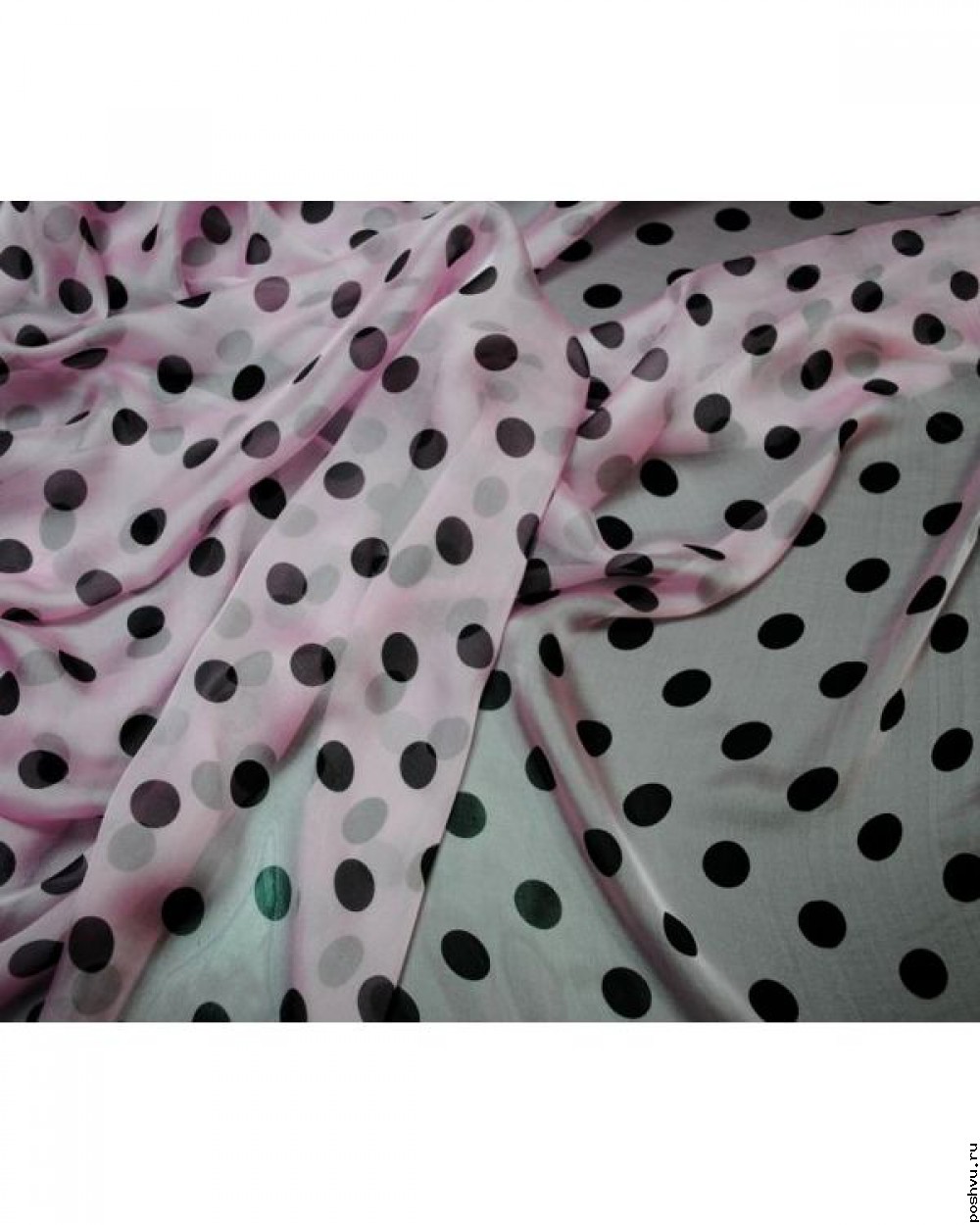 Ткань шелковый шифон в горошек пастельно розовая