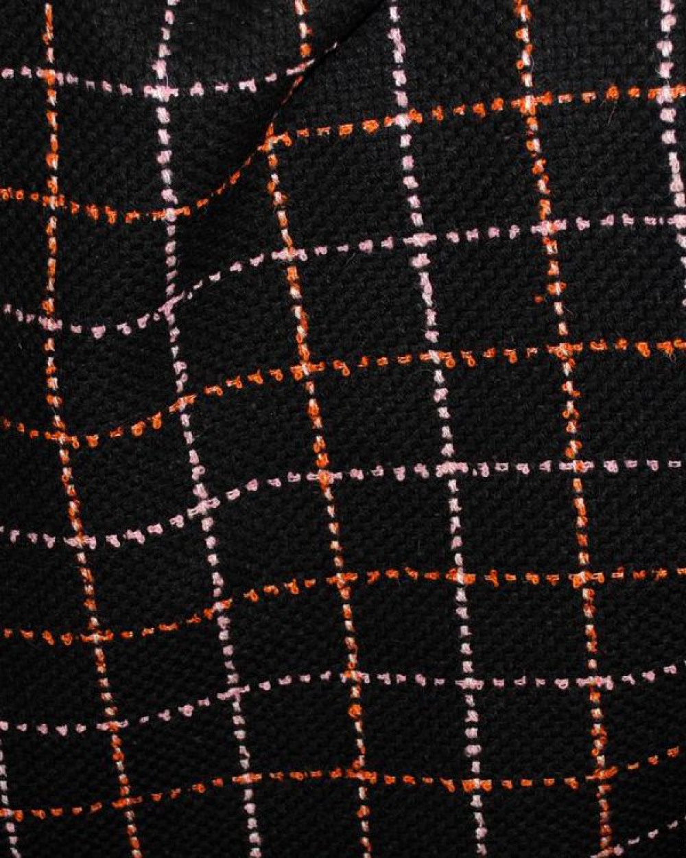 Ткань шерстяная черная с оранжевой простежкой Геометрия