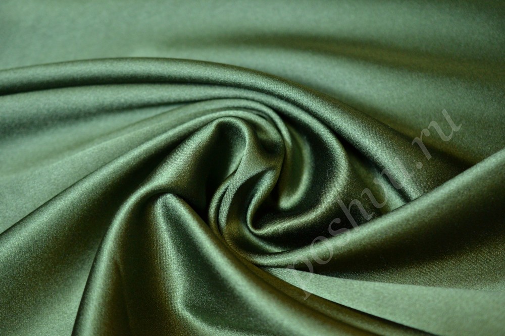 Ткань шелк оливкового оттенка с натуральным блеском