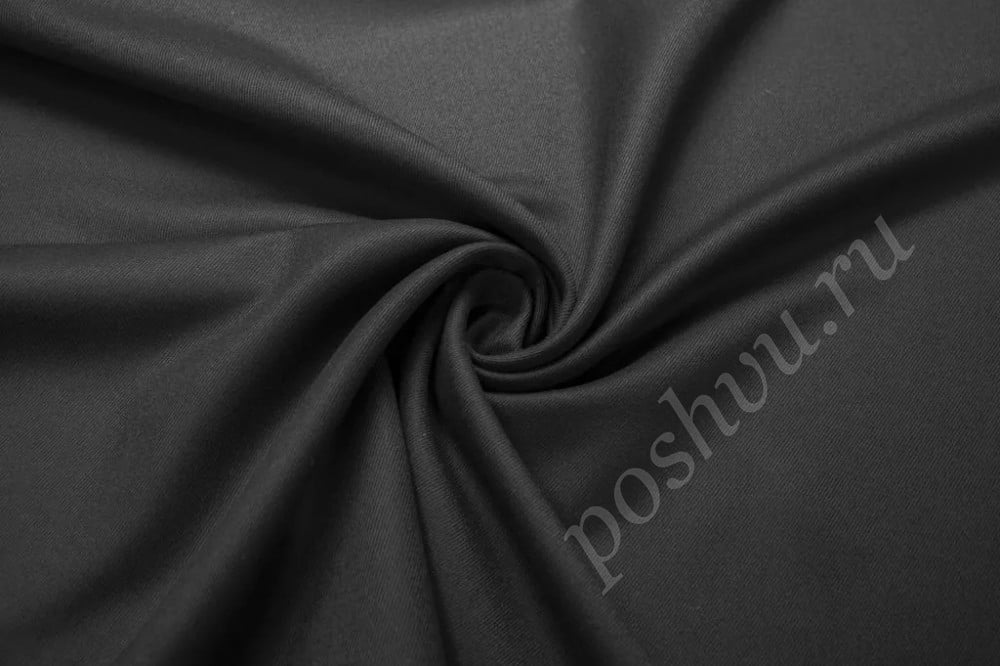 Костюмная ткань черного цвета с текстурой диагональная полоска (409г/м2)