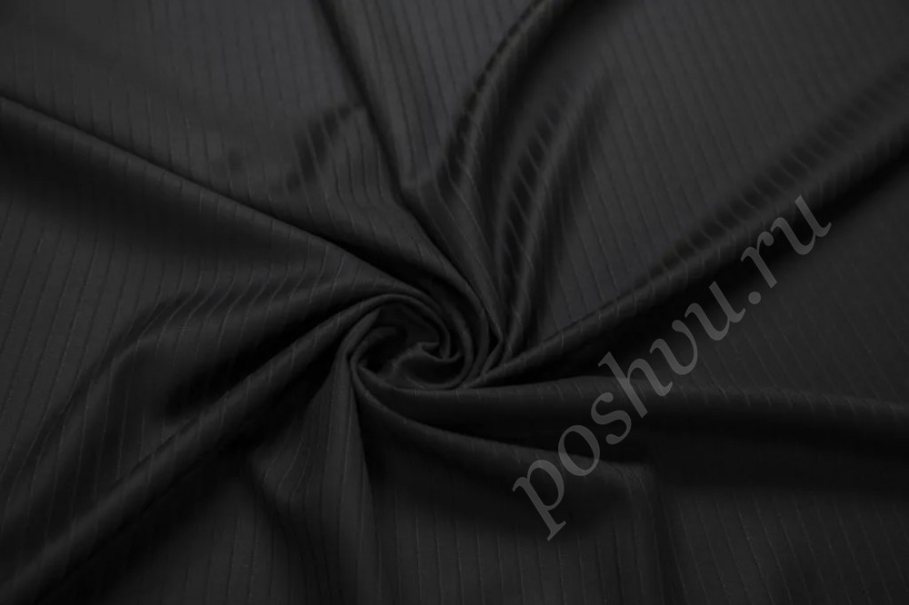 Костюмная ткань черного цвета с выработкой в узкую полоску (180г/м2)