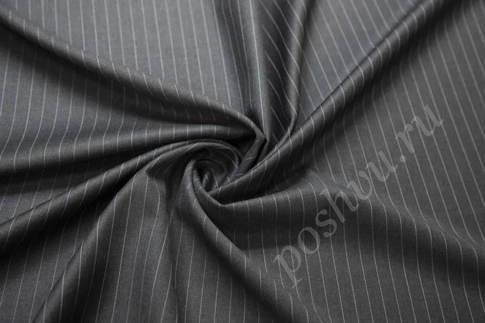 Костюмная ткань серого цвета в тонкую полоску (189г/м2)