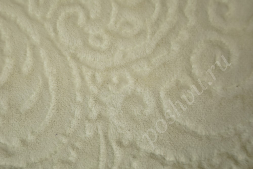 Ткань для мебели микрофибра белого цвета с тиснёным узором
