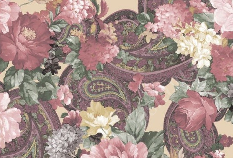 Велюр для мебели DELICIOUS с цветочным принтом Розового цвета