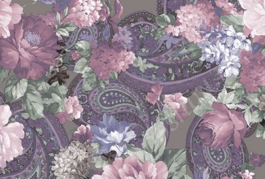 Велюр для мебели DELICIOUS с цветочным принтом Фиолетового цвета